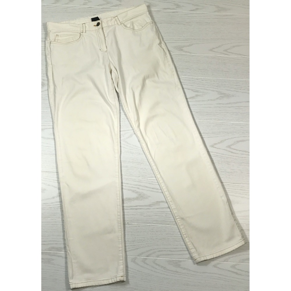White Eileen Fisher Jeans Women Petite Medium 32x30 MidRise Lightweight Straight